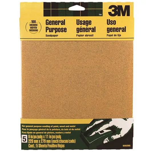 100 Grit Sandpaper - 9x11 - 5 Pack