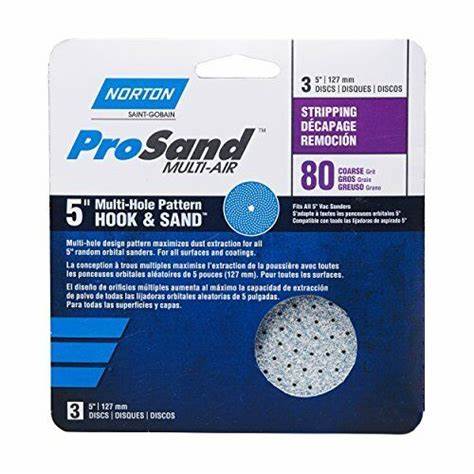 5" Hook & Sand Disc 80 Grit- 3 Pack