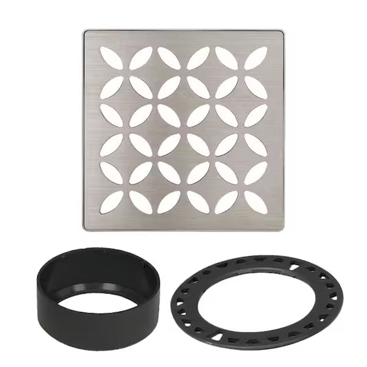 Kerdi Grate Floral Brushed Nickel - 4x4